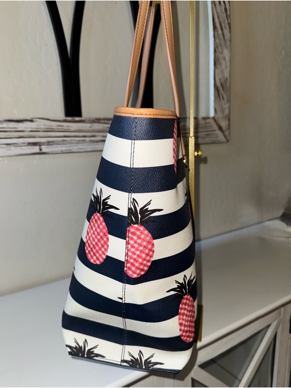 Tory Burch Kerrington Striped Pink Pineapple Tote 2015 - like new condition - Picture 7 of 15